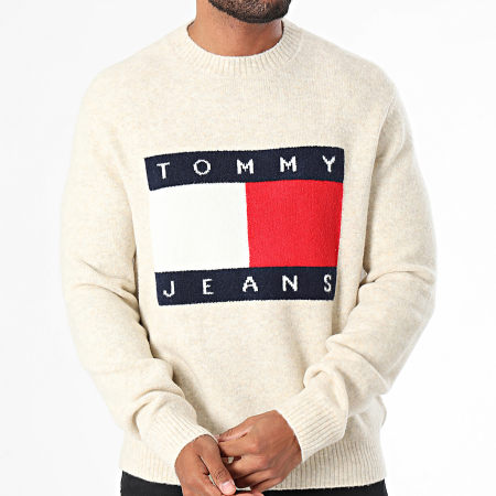 Tommy Jeans - Pull Regular Melange Flag 9442 Beige Chiné