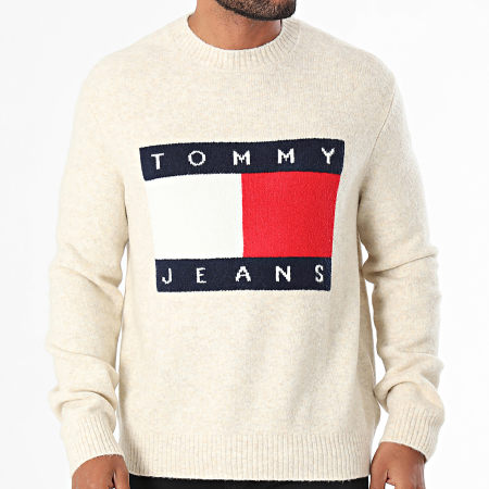 Tommy Jeans - Regular Gemêleerde Vlag Sweater 9442 Beige Chiné