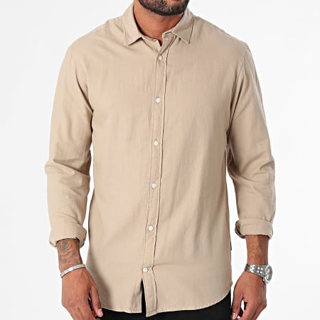 Jack And Jones - Gingham Beige Shirt Met Lange Mouwen