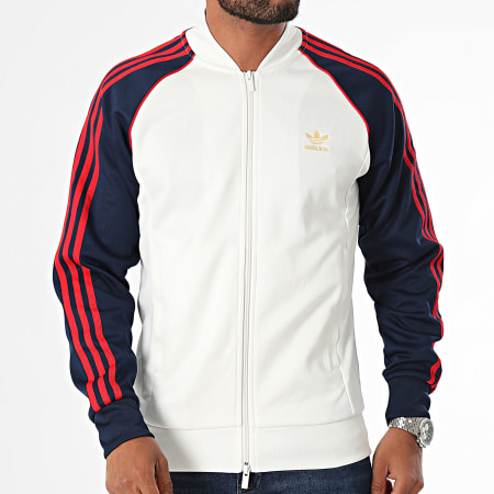 Adidas Originals - Veste Zippée A Bandes SST IY9859 Blanc Clair Bleu Marine