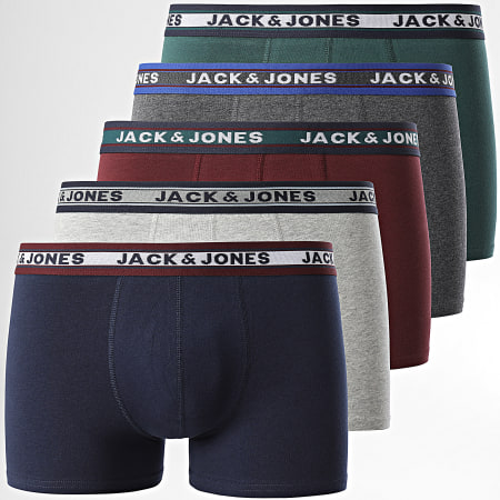 Jack And Jones - Set di 5 boxer Oliver Grigio erica Marina Verde scuro Bordeaux