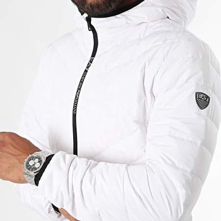 EA7 Emporio Armani - Veste Zippé Capuche 8NPB14-PNE1Z Blanc Argenté