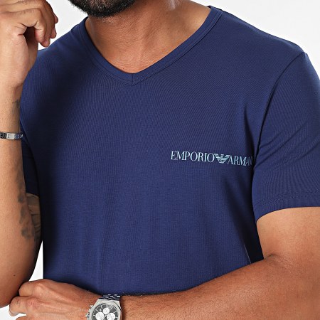 Emporio Armani - Lot De 2 Tee Shirts Col V 111849-4F717 Bleu Marine Blanc