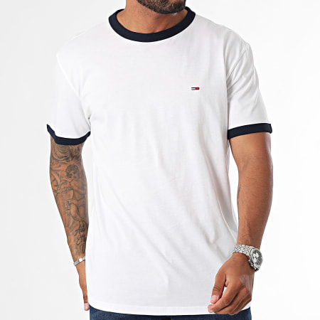 Tommy Jeans - Tee Shirt Slim Flag Ringer 9730 Blanc