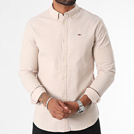 Tommy Jeans - Slim Stretch Oxford Camisa de Manga Larga 9594 Beige