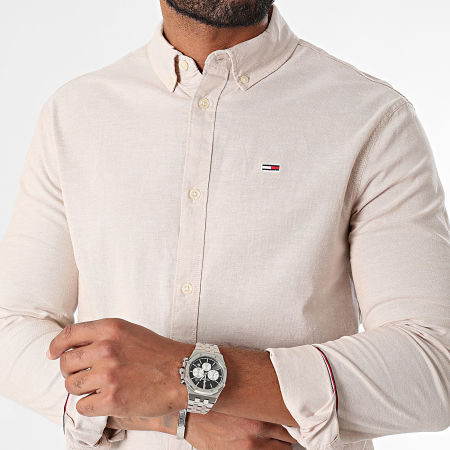 Tommy Jeans - Slim Stretch Oxford Camisa de Manga Larga 9594 Beige