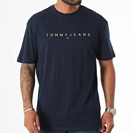 Tommy Jeans - Tee Shirt Regular Fit Gold Linear Logo 9694 Navy Gold