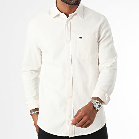 Tommy Jeans - Camisa de franela de manga larga y corte recto 9656 Beige claro