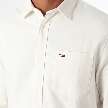 Tommy Jeans - Camisa de franela de manga larga y corte recto 9656 Beige claro