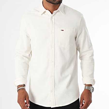 Tommy Jeans - Camisa de franela de manga larga y corte recto 9656 Beige claro