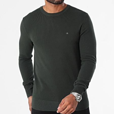 Calvin Klein - Maglione Micro Piqué Structure 3410 Verde scuro