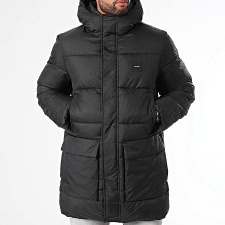 Calvin Klein - Lange gewatteerde capuchonpuffer 3465 Zwart