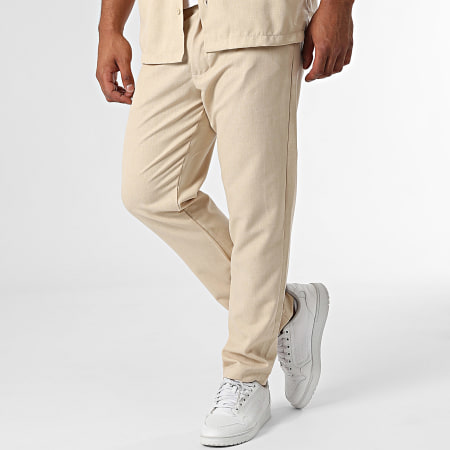 KZR - Conjunto de camisa de manga corta y pantalón Beige Chiné