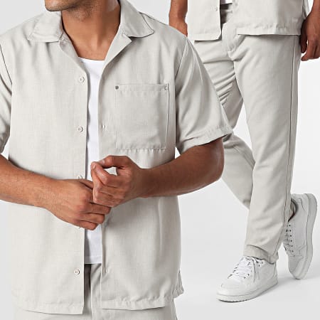 KZR - Ensemble Chemise Manches Courtes Et Pantalon Gris Clair Chiné