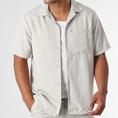 KZR - Ensemble Chemise Manches Courtes Et Pantalon Gris Clair Chiné
