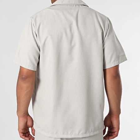 KZR - Ensemble Chemise Manches Courtes Et Pantalon Gris Clair Chiné