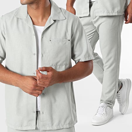 KZR - Ensemble Chemise Manches Courtes Et Pantalon Vert Clair Chiné