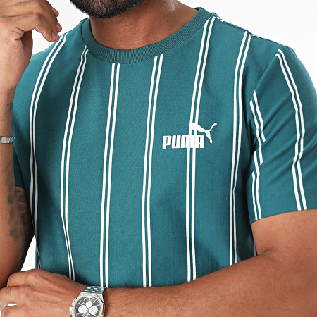 Puma - Sports Club Camiseta a rayas AOP 681862 Azul petróleo