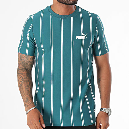 Puma - Sports Club Camiseta a rayas AOP 681862 Azul petróleo