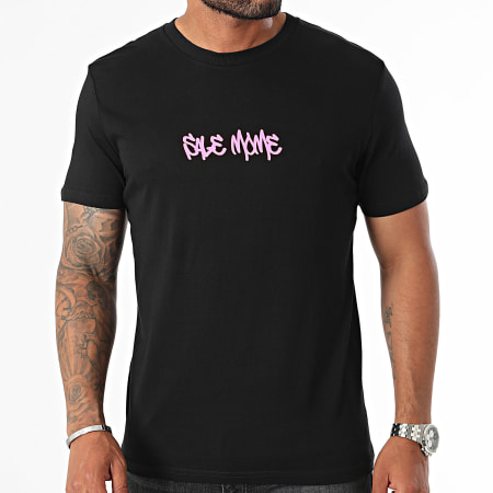 Sale Môme Paris - Camiseta Street Art Conejo Negro Rosa Fluo