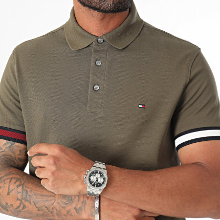 Tommy Hilfiger - Slank Vlaggenmanchet Poloshirt 3156 Kaki groen