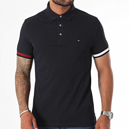 Tommy Hilfiger - Slank Vlaggenmanchet Poloshirt 3156 Marineblauw