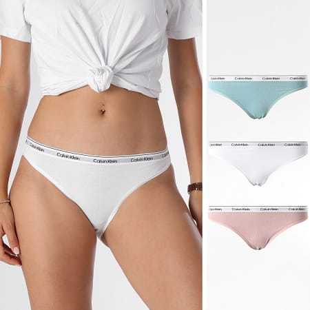 Calvin Klein - Set van 3 Damesslips QD5207E Wit Roze Groen