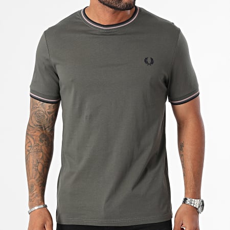 Fred Perry - T-shirts met dubbele punt M1588 Kaki Groen