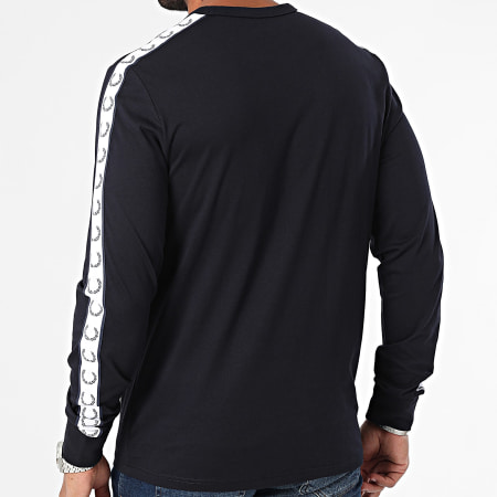 Fred Perry - Tee Shirt Manches Longues A Bandes Taped M4621 Bleu Marine