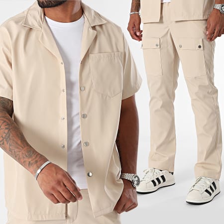 Ikao - Set di pantaloni cargo e maglietta a maniche corte beige