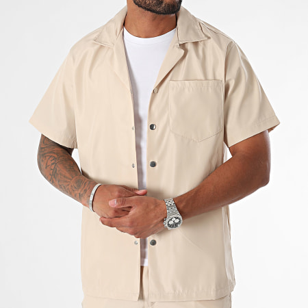 Ikao - Conjunto de sobrecamisa de manga corta y pantalón cargo beige