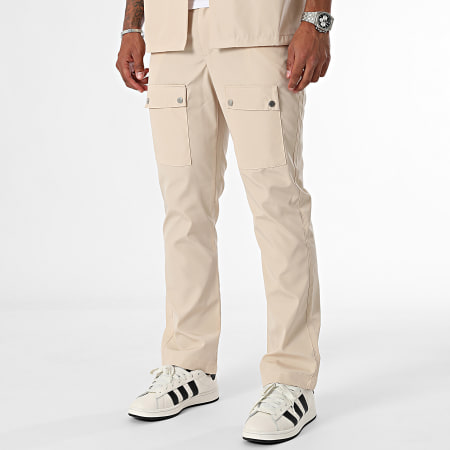 Ikao - Conjunto de sobrecamisa de manga corta y pantalón cargo beige