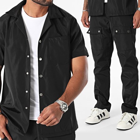 Ikao - Conjunto negro de sobrecamisa de manga corta y pantalón cargo