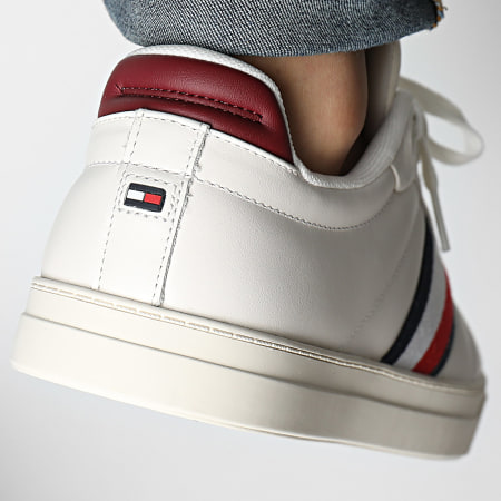 Tommy Hilfiger - Icon Court Leren Strepen 5163 Oude Witte Rode Sneakers