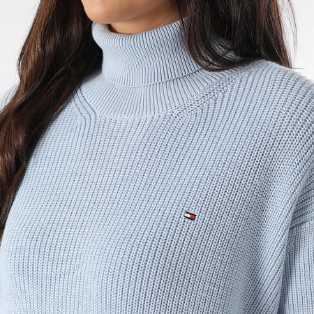 Tommy Hilfiger - Pull Col Roulé Femme Cardigan Stitch 3094 Bleu Clair