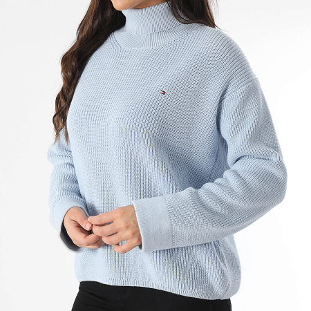 Tommy Hilfiger - Pull Col Roulé Femme Cardigan Stitch 3094 Bleu Clair