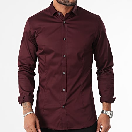 Jack And Jones - Camisa Super Slim de manga larga Burdeos