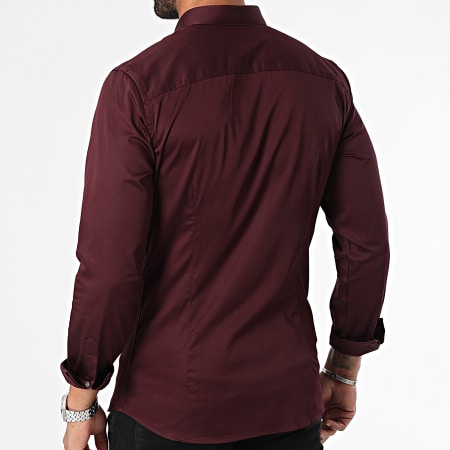 Jack And Jones - Super Slim Shirt Lange Mouw Bordeaux