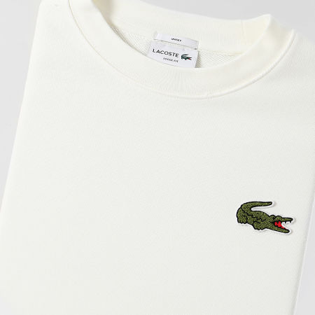 Lacoste Sweat Crewneck Loose Fit Logo Brodé Crocodile Blanc