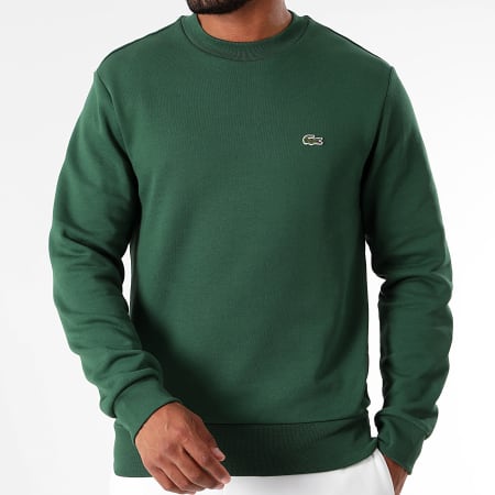 Lacoste - Cocodrilo Logotipo Bordado Sudadera Cuello Redondo Classic Fit Verde Oscuro