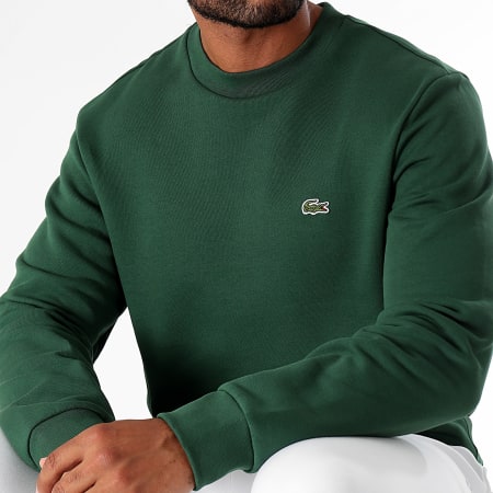 Lacoste - Sweat Crewneck Logo Brodé Crocodile Classic Fit Vert Foncé