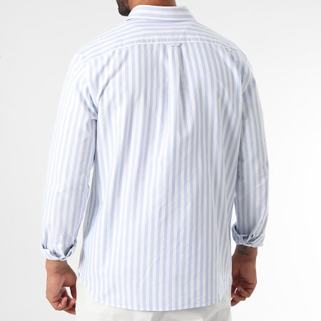 Lacoste - Chemise Manches Longues A Rayures Logo Brodé Crocodile Regular Fit Bleu Clair Blanc