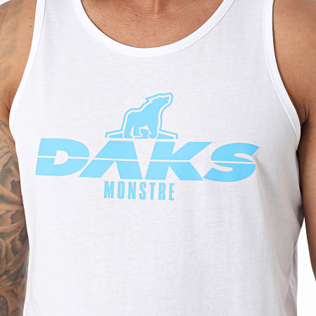 DAKS - Camiseta de tirantes con logotipo azul claro y blanco