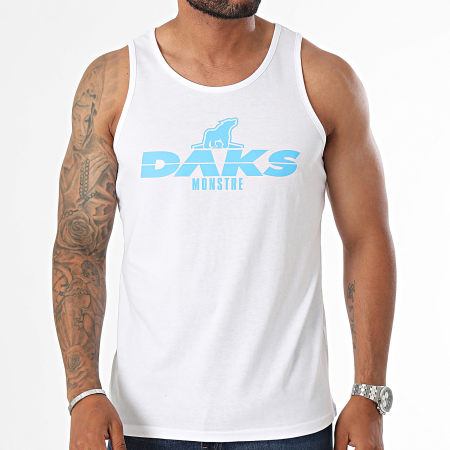 DAKS - Camiseta de tirantes con logotipo azul claro y blanco