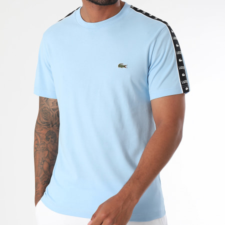 Tee Shirt A Bandes Logo Brode Crocodile Regular Fit Bleu Clair
