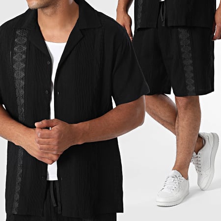 2Y Premium - Conjunto de camisa negra de manga corta y pantalón corto de jogging