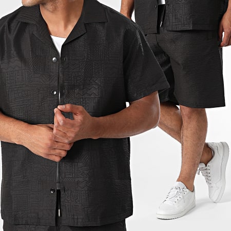 2Y Premium - Conjunto de camisa negra de manga corta y pantalón corto de jogging