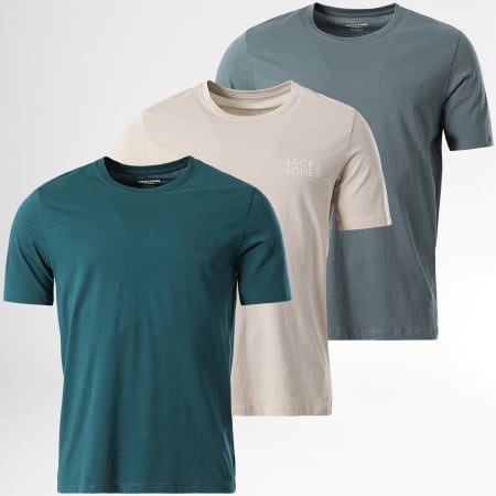 Jack And Jones - Lote de 3 camisetas Corp Beige Gris Azul