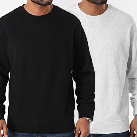 Jack And Jones - Set di 2 felpe a girocollo Charge Nero Bianco Heather