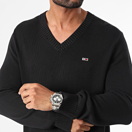 Tommy Jeans - Essential 9429 Maglione nero sottile con scollo a V